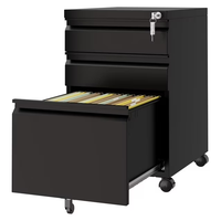 3 tiroirs égaux en métal, acier mobile, armoire de classement, piédestal de rangement avec 5 roues et serrure