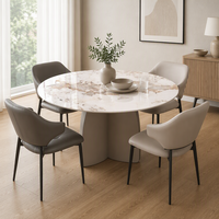 Ensemble de table et de chaises de salle à manger rondes en céramique contemporaines modernes avec revêtement en PU, 4 places, meubles de salle à manger pour hôtel