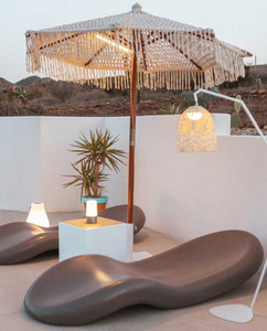 Paraguas de madera de ganchillo de lujo para Patio, sombrilla hecha a mano con borlas de algodón, sombrilla de playa de macramé con flecos - Product Image 1