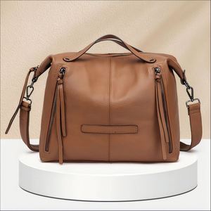 Nuevo Bolso de Hombro Cruzado de Cuero Genuino para Mujer, de Gran Capacidad, Moderno, Minimalista y Versátil, Ligero, Estilo Otoñal - Product Image 1