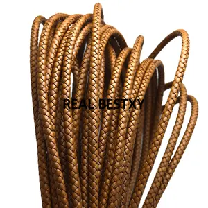 Nouveau environ 5mm Tan véritable cordons en cuir de vache en cuir de vachette véritable chaîne en cuir dentelle pour la fabrication de bijoux matériel bricolage en gros