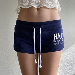 Shorts Deportivos de Cintura Baja con Cordón Ajustable, Transpirables, Ecológicos, Lavados, con Estampado de Letras y Bloques de Color, Casuales para Mujer - Product Image 5