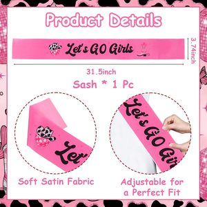 Fascia 'Lets Go Girls' in Raso Rosa per Addio al Nubilato, Compleanno, Bridal Shower, Accessorio per Outfit a Tema Western - Product Image 3