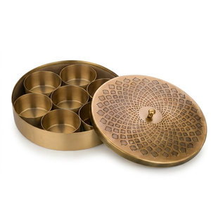 Round <b>Metal</b> Spice Organizer with Intricate Lid Design Antique Style Storage Holder For Kitchen Tableware Dust Proof - Product Image 1