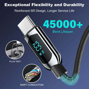 Câble de charge USB Type C <span class=keywords><strong>MIYU</strong></span> 5A à charge rapide 100W, écologique, avec coque en zinc tressée, durable, éclairage LED, affichage numérique, E-Marker - Product Image 5