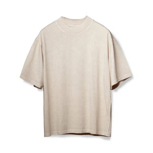 100% coton hommes surdimensionné Boxy Fit cou t-shirt motif solide poids lourd blanc français éponge Streetwear tricoté matériel nouveau - Product Image 4