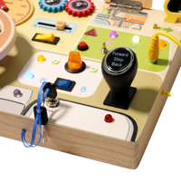 Tableau d'activités sensorielles interactif tout-en-un en bois pour enfants, simulateur de conduite, tableau de bord avec lumières et sons, vente en gros