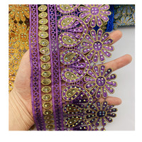Dentelle africaine en polyester brodée de fleurs 3D, largeur 12 cm, tricot doré