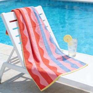 Serviette de plage en coton rayée rectangulaire 100% coton pour la plage et la natation - Product Image 1