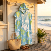 Custom 100% Cotton Eco-Friendly Modern Sand Free Quick-Dry Printed Pattern Beach Towel Hooded Poncho for Beach Bath