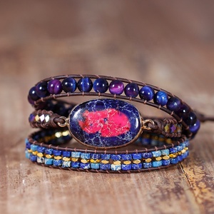 Braccialetti Avvolgenti in Pelle Multistrato BOHO con Pietre Blu e Rosse, Bracciale con Perline, Gioielli Bohemien per Ragazze, Bijoux all'Ingrosso - Product Image 5