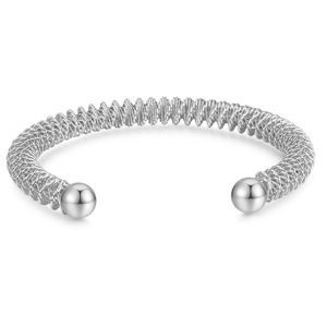 Stainless Steel Spring <b>Bracelet</b> 8mm Open Cuff <b>Ball</b> Ends Women's Fashion Jewelry Gift Gold Silver Tone - Product Image 5