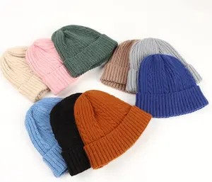 In stock popular low MOQ unisex adults children acrylic plain blank warm knit winter hat custom logo neon colors beanie