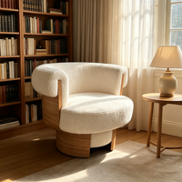 Moderner Drehbarer Akzentstuhl mit Gebogenem Holzrahmen, Gepolsterter Sessel, Drehbare Lounge-Liege für Wohnzimmer, Essbereiche und Hotels