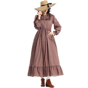 Disfraz de Mujer Pionera Colonial de la Pradera para Halloween, Vestido Victoriano Floral Marrón, Estilo Pastoral Medieval, Disfraz de Campesina, Conjunto de Cosplay - Product Image 4