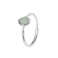 Bague ovale vintage en argent S925 avec pierre verte, style rétro en argent sterling 925