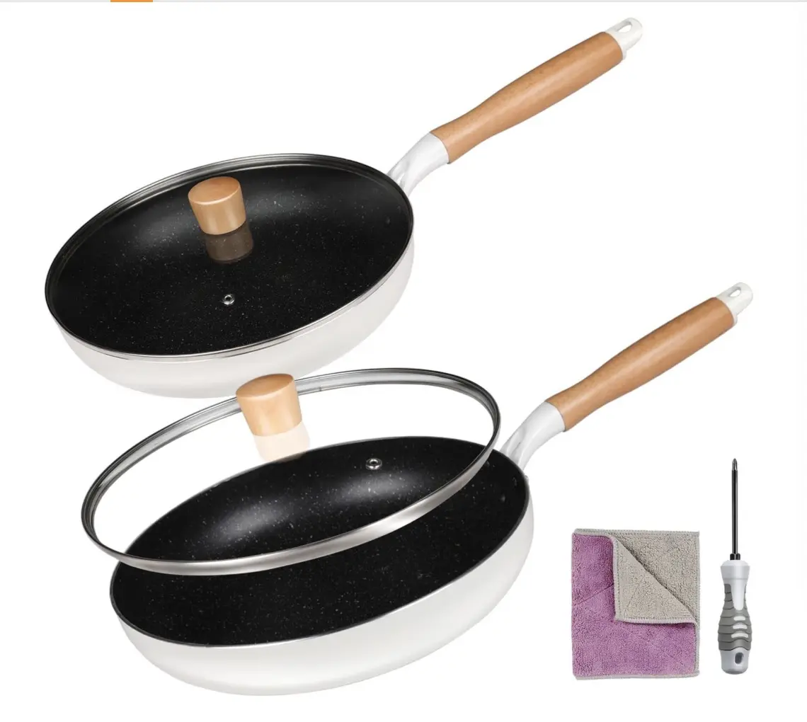 amazon hot induction Hot sale non-stick aluminum cookware sets of high quality with wooden handle kitchen usage pot and pan