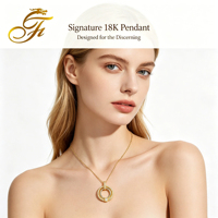 Collier double cercle de luxe FULONG en or 18 carats, pendentif anneau pavé de diamants avec pierre unique, chaîne en or véritable, bijoux fins OEM&ODM