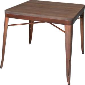 طاولة طعام عتيقة الطراز، طاولة بار نحاسية عتيقة، طاولة بار صناعية للمقاهي والمطاعم مع سطح من الخشب الصلب - Product Image 1