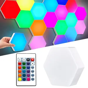 Lámpara de pared con sensor táctil de luz hexagonal cuántica LED RGB DC 5V panal colorido Control Modular noche para decoración de dormitorio