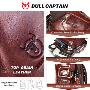 Bolso Bandolera de Cuero Genuino para Hombre, Estilo Retro Vintage, Marca BULLCAPTAIN - Product Image 3