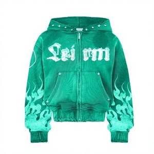 Sudadera con capucha y cremallera de forro polar estampada Lei M para hombre, estilo oversize, hip hop, con logo frontal, para invierno, estilo urbano, forrada - Product Image 3