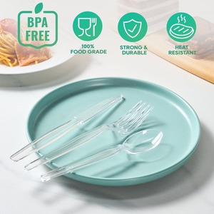Juego de Cubiertos <span class=keywords><strong>Desechables</strong></span> Transparentes Resistentes de Grado Alimenticio, Cuchara, Tenedor y Cuchillo Transparentes para Comida para Llevar y Fiestas - Product Image 3