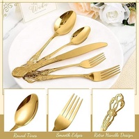 Ensemble de couverts de luxe vintage en acier inoxydable doré de style baroque royal pour cadeau de mariage, cadeau de nouvelle maison