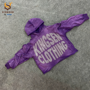 Sudadera con capucha personalizada de fábrica, con bajo sin rematar, efecto desgastado, sin cordón, multicolor, unisex, con pedrería personalizada - Product Image 4