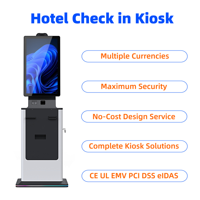 Floor Stand Self Service Terminal Payment Kiosk Card Dispenser Ticket A4 Printer Machine Touch Screen Hotel Check in Kiosk