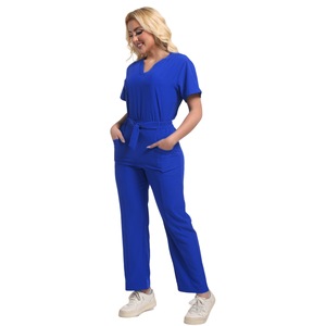 HZMNOI Women Scrub Set Green Short Sleeve Two Piece Medical Uniforms For Hospital Workwear Moisture Wicking Fabric - Product Image 3