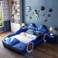 Neues Kinderbett, Kreatives Doppelbett im Auto-Design für Jungen mit Schutzgitter, Einfaches Einzelbett im Rennwagen-Stil