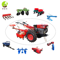 Motoculteur à main 18 CV pour usage agricole, motoculteur et motobineuse avec moteur diesel, boîte de vitesses principale, charrue à disques et sous-soleuse