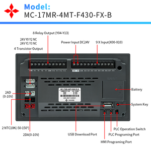 PLC HMI All-in-One con Schermo Touch <span class=keywords><strong>da</strong></span> 4,3 Pollici, Contatore ad Alta Velocità e Asse Integrati, Controllo Analogico AD <span class=keywords><strong>DA</strong></span> e Temperatura PT100 Tipo <span class=keywords><strong>K</strong></span> - Product Image 4
