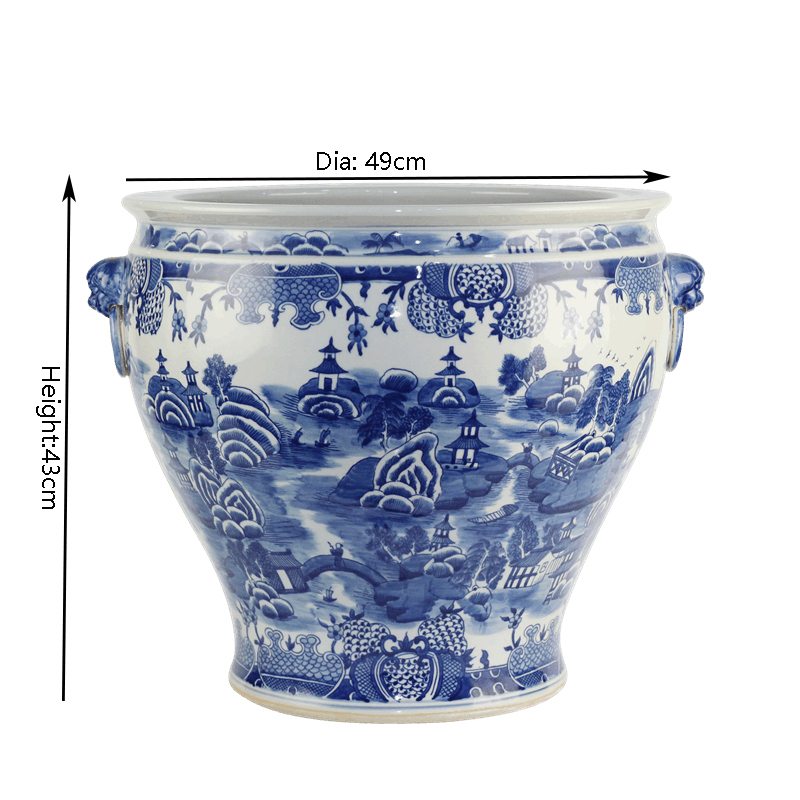 Antique Chinese Hand Painted Large Blue and White Porcelain
