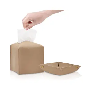 2023 роскошный квадратный держатель для салфеток с нижним ремешком кожаная коробка для салфеток с подносом декоративный держатель для салфеток для офиса