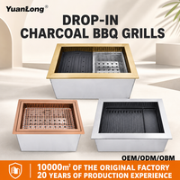 Gril commercial au charbon de bois pour BBQ coréen en acier inoxydable avec échappement intégré, combinaison gril-friteuse carrée pour restaurant
