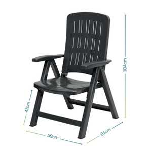 Fauteuil de jardin pliable en plastique anthracite 59x61x104 cm, chaise inclinable d'extérieur - Product Image 2