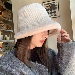 White Corduroy Bucket <b>Hat</b> With Fleece Lining <b>Warm</b> Winter <b>Hat</b> For Women - Product Image 4