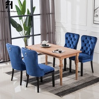 Chaise de salle à manger moderne en bois avec anneau de traction, design nordique de luxe, bleue, capitonnée, coussin doux, boutons décoratifs, pour hôtel