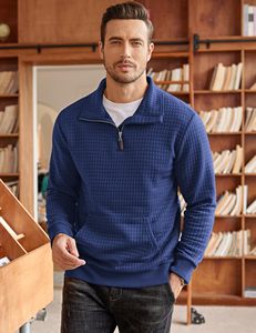 Sudadera con estampado de gofres bordado personalizado para hombre, sudadera con media cremallera, sudadera informal con capucha y bolsillo, conjunto de manga larga - Product Image 4