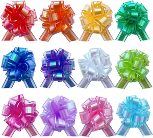 12 nœuds à tirer arc-en-ciel de 6 pouces, grands rubans laser colorés, style moderne classique, en nylon/polyester, pour décoration de fête - Product Image 1