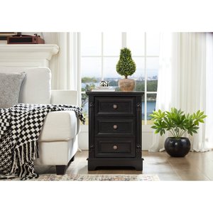 Farmhouse Style 3 <b>Drawer</b> Sofa <b>Side</b> <b>Table</b> Tall Rustic Wood Square Nightstand Wooden Base Roman - Product Image 1