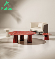 Table de salle à manger rectangulaire moderne de luxe contemporaine avec plateau en marbre rouge et piètement vert vintage pour la maison, le bar, le yacht, la villa