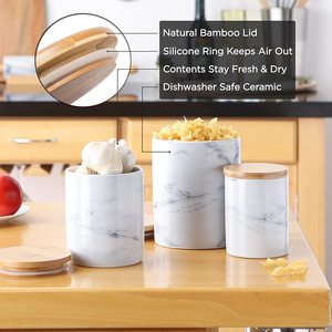 Set di 3 Barattoli in Ceramica Effetto Marmo per Conservazione Alimenti, <span class=keywords><strong>Contenitori</strong></span> per Caffè, <span class=keywords><strong>Zucchero</strong></span>, Tè, Sale in Porcellana - Product Image 3