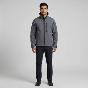 Hot Selling Custom Embroidery Logo Waterproof Zipper <b>Canvas</b> Stand Collar Hooded Soft Shell <b>Jacket</b> Polyester Windbreaker <b>for</b> <b>Men</b> - Product Image 1