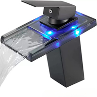 Robinet en acier inoxydable avec éclairage LED à changement de couleur, alimenté par l'eau, noir, pour lavabo cascade, mitigeur d'évier