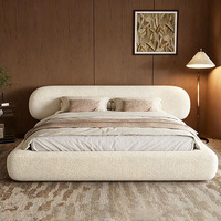 Elegantes Neues Designer-Stoffbettgestell im Creme-Stil, Kingsize-Bett für den Heimgebrauch, Hochwertiges Luxuriöses Gepolstertes Bettset