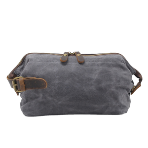 Pour <span class=keywords><strong>Amazon</strong></span> hommes rétro pochette première couche peau de vache poignet sac fermeture à glissière étanche huile cire <span class=keywords><strong>toile</strong></span> pour trousse de toilette - Product Image 1