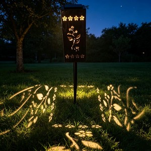 Solar Lawn <b>Light</b> <b>Led</b> Iron Stake Outdoor Garden Pathway Lighting Water Resistant With Flower Pattern Projection - Product Image 2